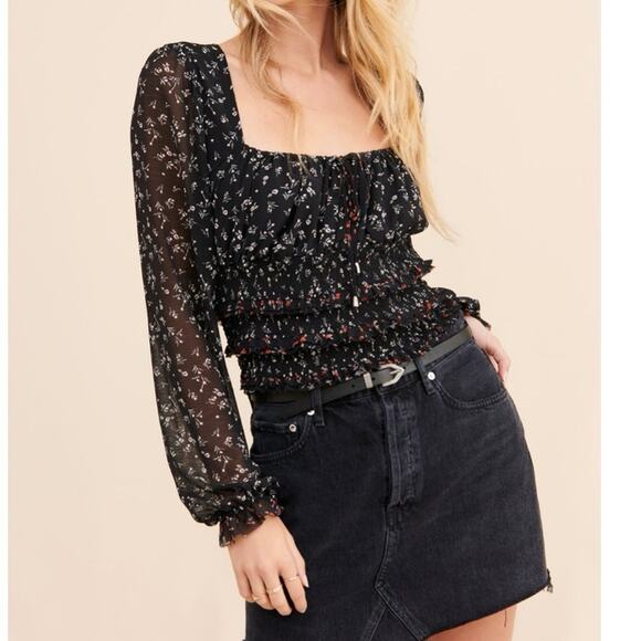 Free People Lolita Smocked Crop Long Sleeve Top - Picture 1 of 11